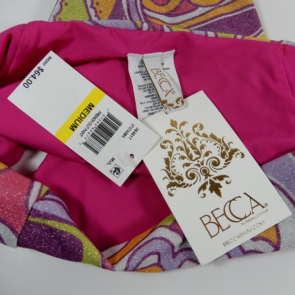 BECCA Rebecca Virtue Psychedelic BIKINI SET Size M Halter Top High Waist Bottom - Picture 10 of 13